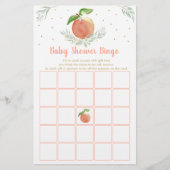 Editable Peach Gold Floral Baby Shower Bingo Game (Front)
