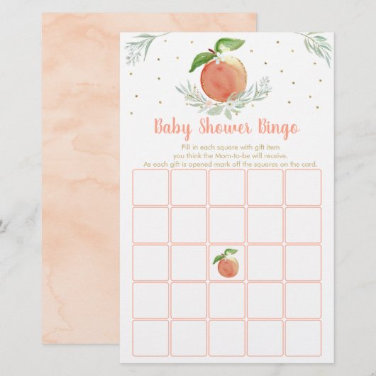 Editable Peach Gold Floral Baby Shower Bingo Game (Front/Back)