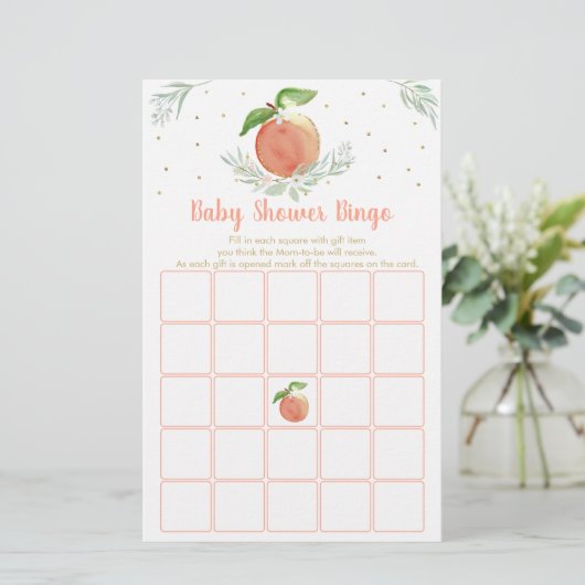 Editable Peach Gold Floral Baby Shower Bingo Game (Standing Front)