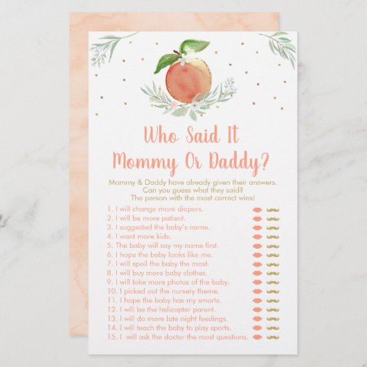 Editable Peach Gold Floral Guess Who Said It Game (Front/Back)