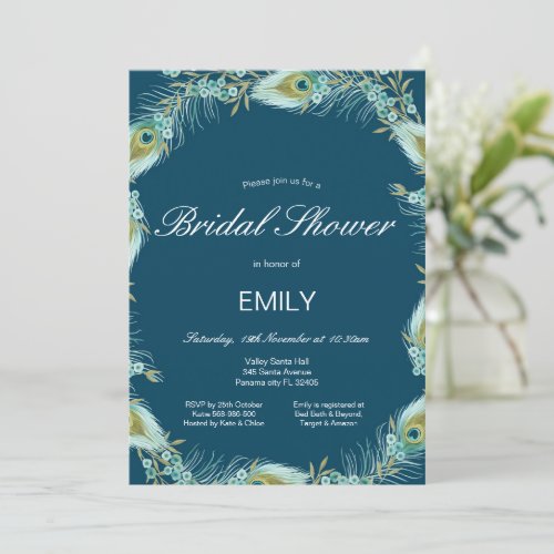 Editable Peacock Bridal Shower  Invitation