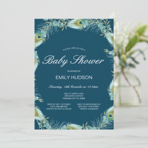 Editable Peacock Themed Baby Shower Invitation