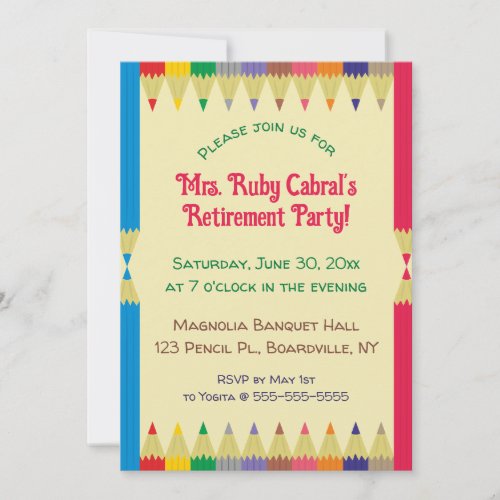 Editable Pencil Crayon Teachers Retirement Party