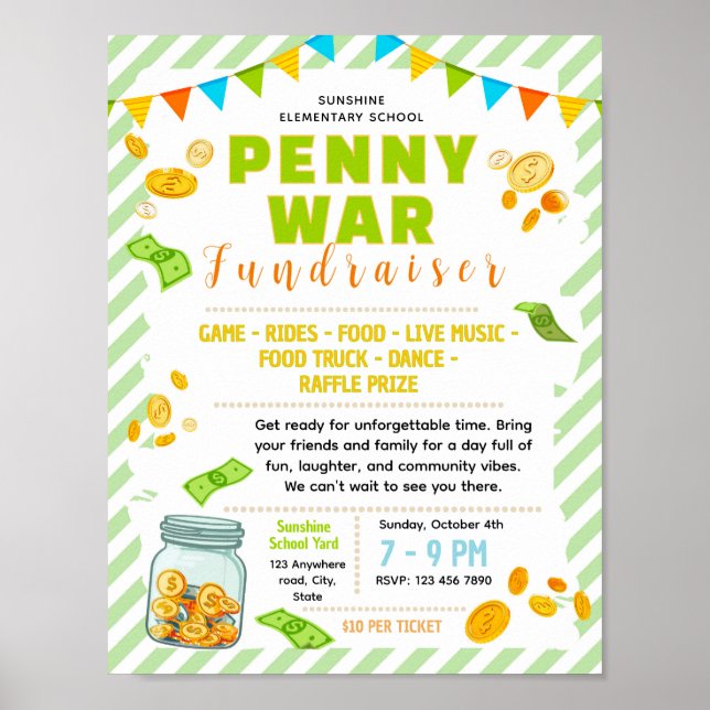 Editable Penny War Fundraiser Flyer Poster (Front)