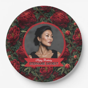 Editable Peonies Flower Garden Birthday  Paper Plates