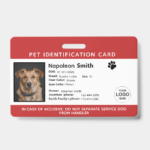 Editable Pet ID Card ,Red White Service Dog Logo Badge