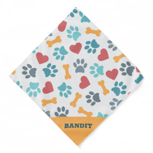 Editable Pet Pawprints Dog Bones Hearts And Name Bandana
