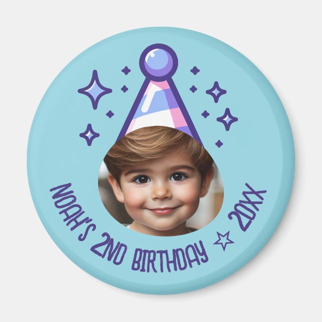Editable Photo Birthday Party Hat Keepsake Magnet (Front)