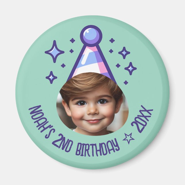 Editable Photo Birthday Party Hat Keepsake Magnet (Front)