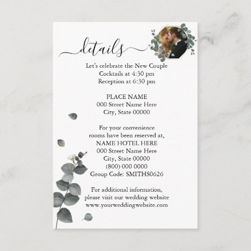Editable Photo Eucalyptus Wedding Details Card