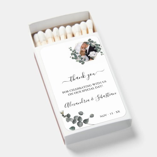 Editable Photo Eucalyptus Wedding Thank You  Matchboxes