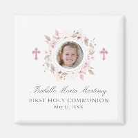 Editable Photo First Communion Pink Flower Favor