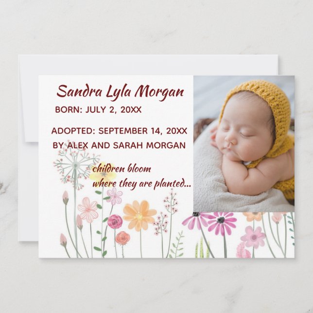 Editable Photo Floral Adoption Announcement (Front)