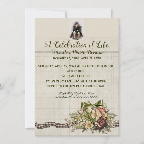 Editable Photo Flower Basket Celebration of Life Invitation