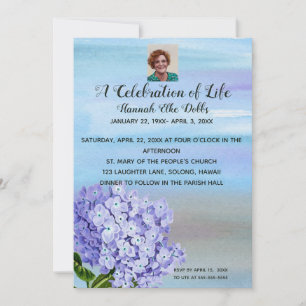Editable Photo Hydrangea Celebration of Life Invitation
