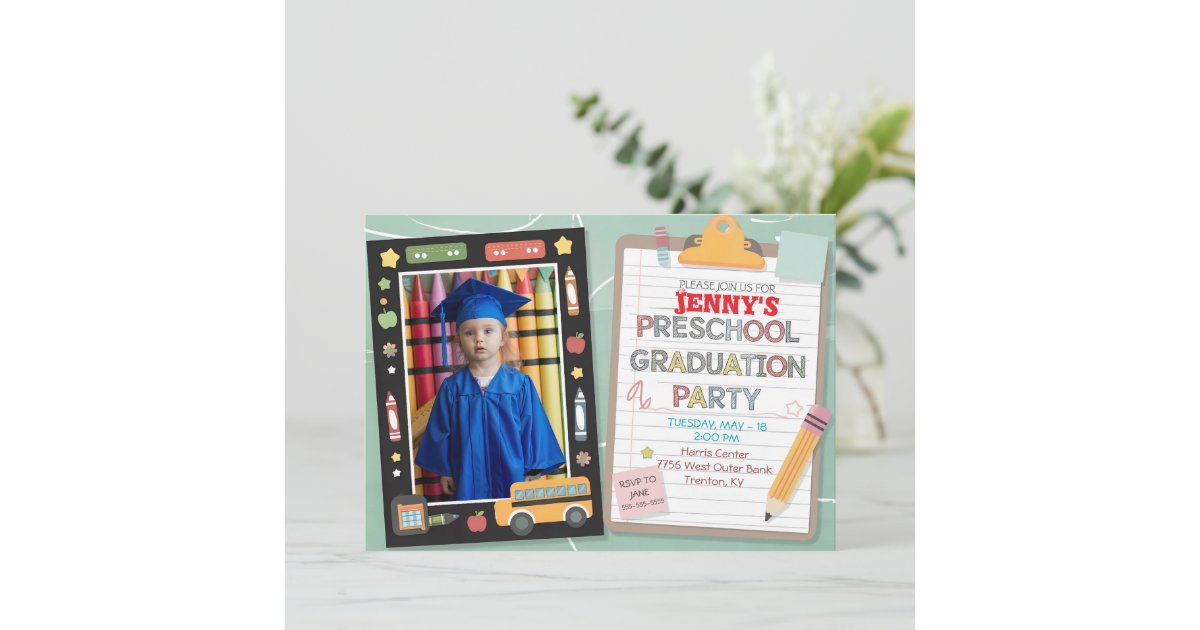 Editable Photo Notepad Preschool Graduation Chalk Invitation | Zazzle
