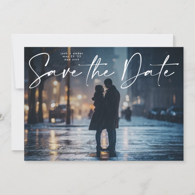 Editable Photo QR code - Modern Save The Date Card (Front)