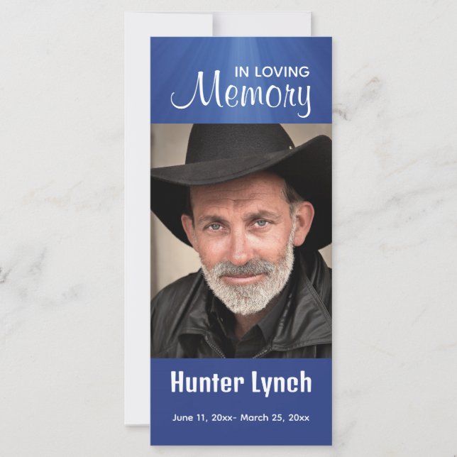 Editable Photo Rays of Light Memorial Card (Front)
