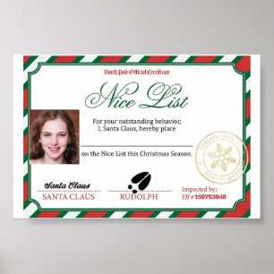 Editable Photo Santas Nice List Certificate Poster