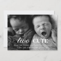 Editable Photo Twins Birth Announcement Card