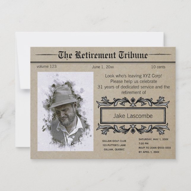 Editable Photo Vintage Look Retirement Invitation (Front)