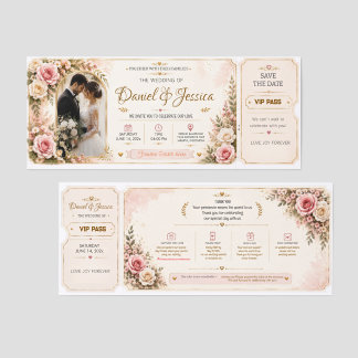 Editable Photo Wedding Ticket Invitation | Elegant
