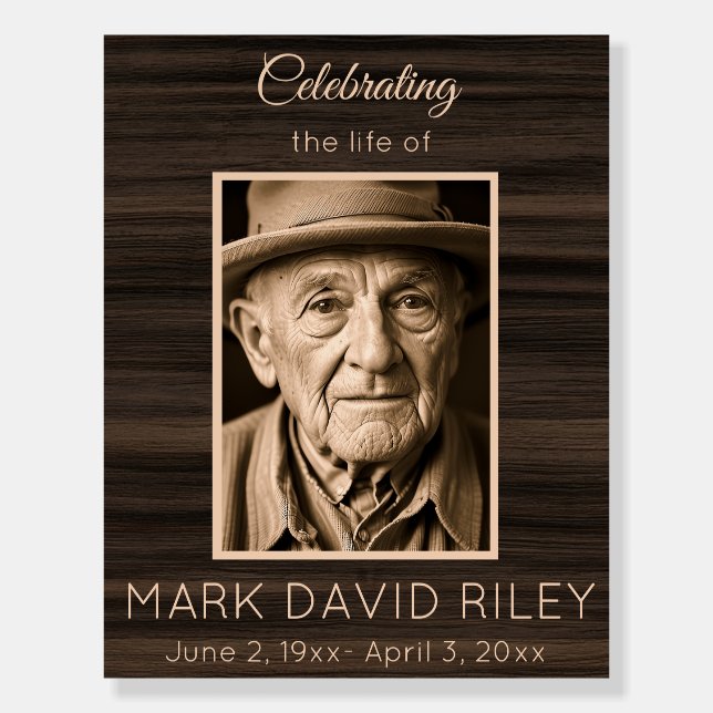 Editable Photo Wood Celebration of Life Foam Board (Front)