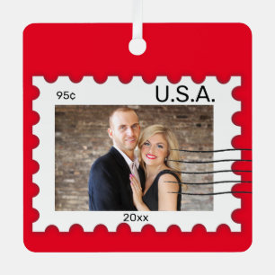 Editable Photograph Postage Stamp Metal Ornament