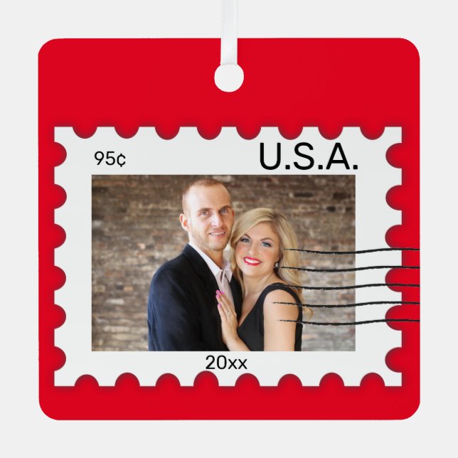 Editable Photograph Postage Stamp Metal Ornament (Front)