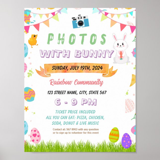 Editable Photos with the Easter Bunny Flyer Poster (Front)