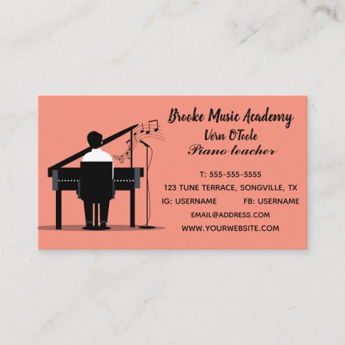 Editable Piano Player Musician Singer Business Card