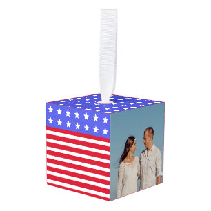 Editable picture  and red & white striped cube ornament