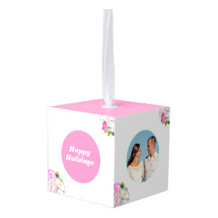 Editable pictures and peony flowers cube ornament