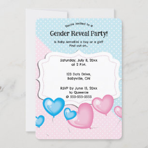 Editable Pink and Blue Polka Dot Gender Reveal Invitation