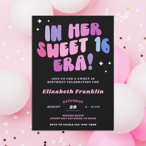 Editable Pink and Purple Satin Sweet 16 Era  Invitation
