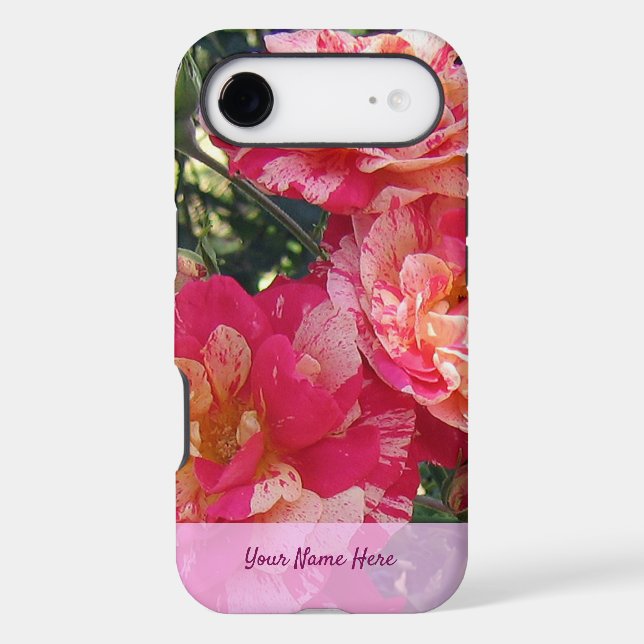 Editable Pink and White Striped Roses Case-Mate iPhone Case (Back)