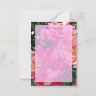 Editable Pink and White Striped Roses Flat Note Card