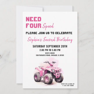 Editable Pink ATV Bike Birthday Invitation
