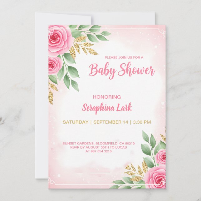 Editable Pink Baby Shower Card for Girls (Front)