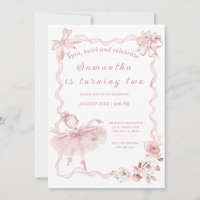 Editable Pink Ballerina Birthday Invitation (Front)