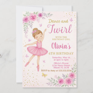Editable Pink Ballerina Party Invite Template
