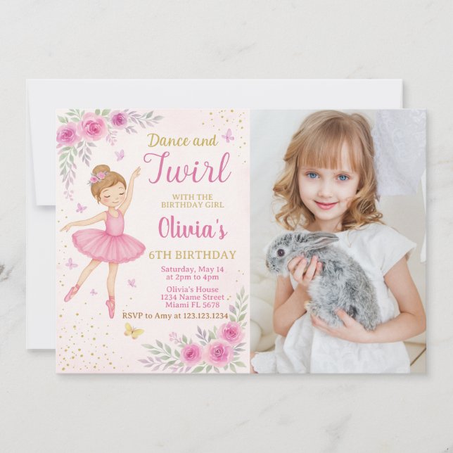 Editable Pink Ballerina Party Invite Template (Front)