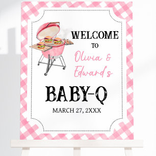 Editable Pink BBQ Baby Shower Welcome Sign, Girl  Foam Board