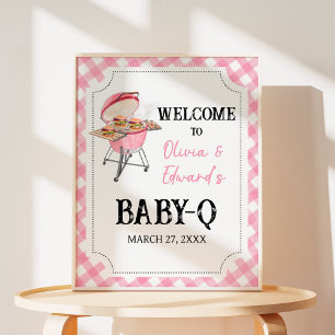 Editable Pink BBQ Baby Shower Welcome Sign, Girl Poster