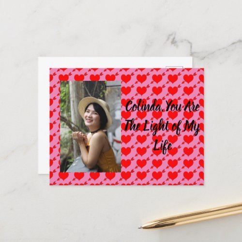 Editable Pink Be My Valentine Red Heart Holiday Postcard