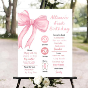 Editable Pink Bow Birthday Milestone Sign Girls