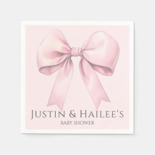 Editable Pink Bow Girl Coquette Baby Shower Napkins