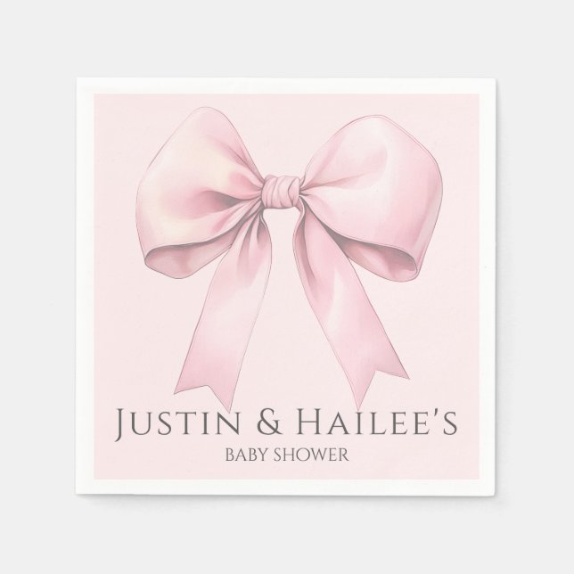 Editable Pink Bow Girl Coquette Baby Shower Napkins (Front)