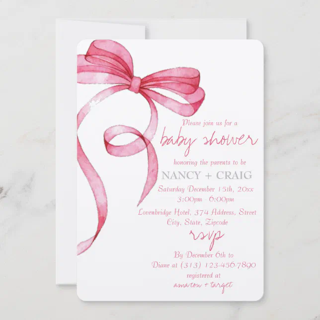 EDITABLE Pink Bow Invitation for Baby Shower | Zazzle