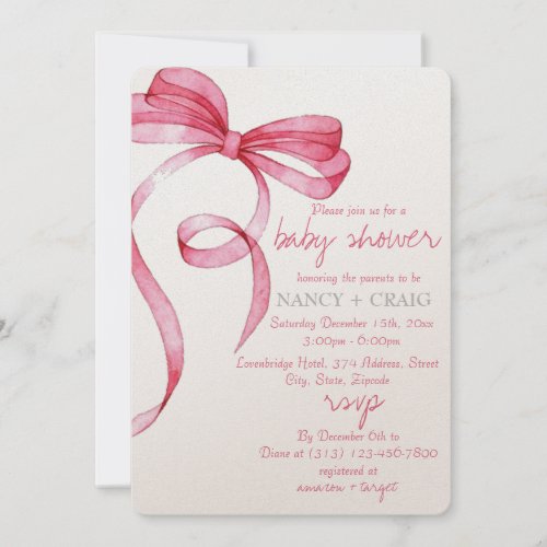 EDITABLE Pink Bow Invitation for Baby Shower